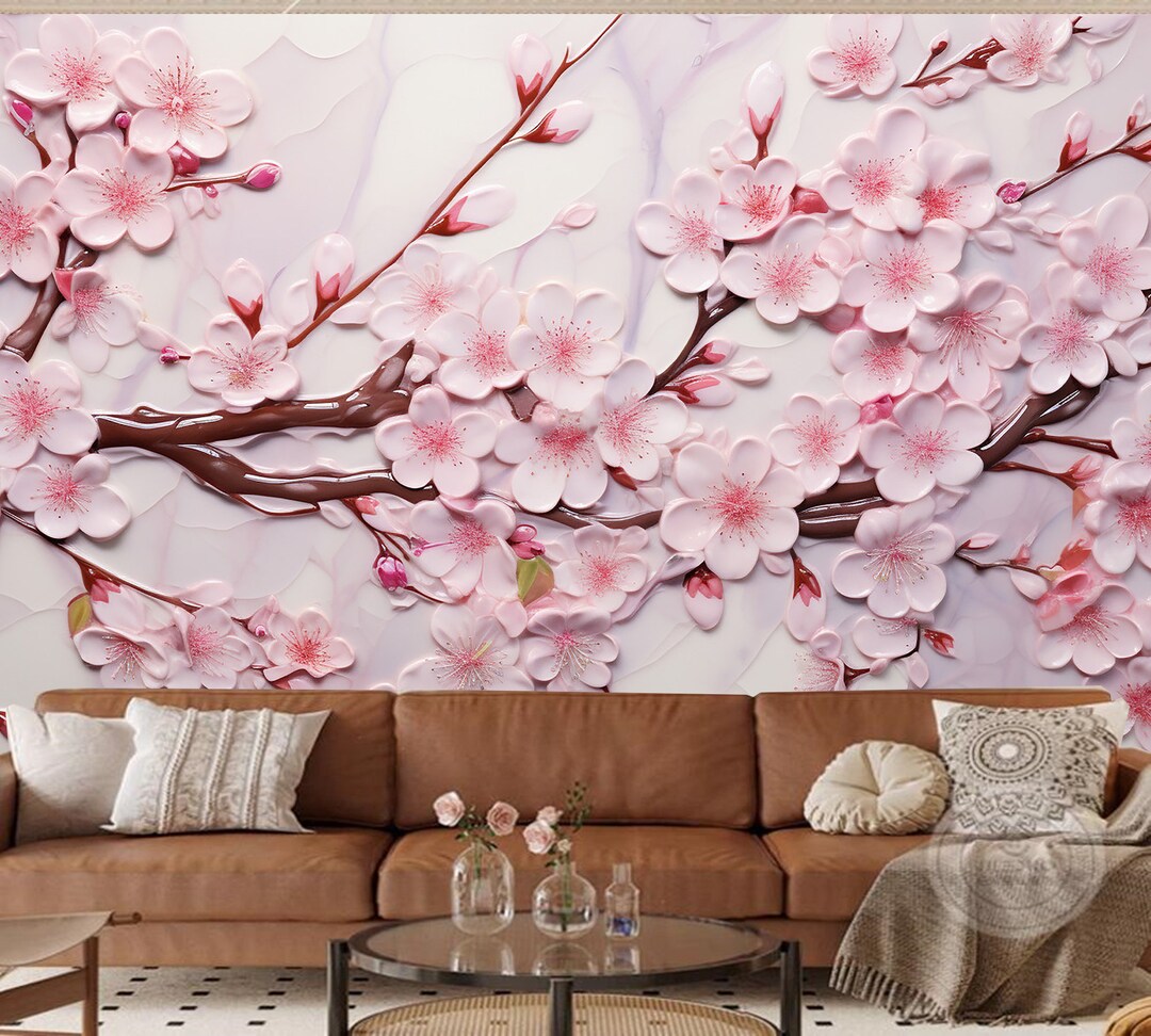 Pink Cherry Blossom Wallpaper, Chinoiserie Flowers Floral Wall Mural - Etsy