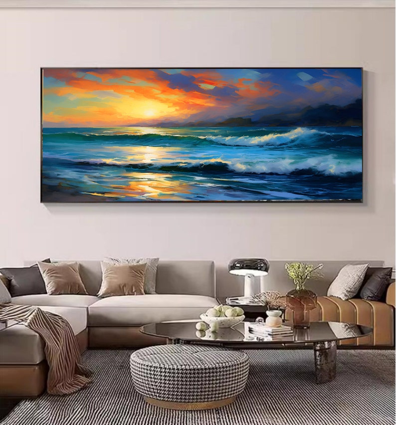 Ocean Sea Painting Wall Art, Sea Waves Digital Download, Sunset Sea ...