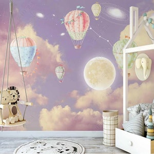 Dream sky hot air balloon Wall Mural,  Children  Princess Room Nursery Wallpaper Wall Decor