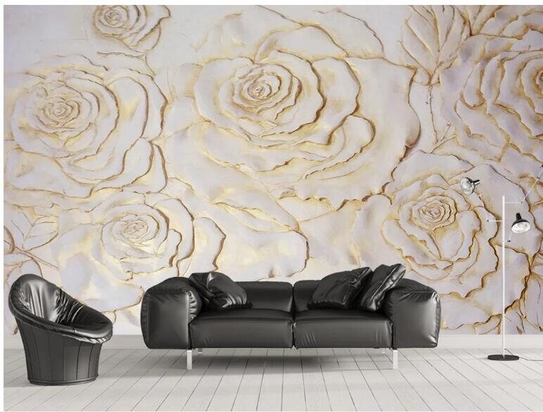 Home & Living 3D Golden Flowers Floral Wall Mural Wall Decor Four Giant ...