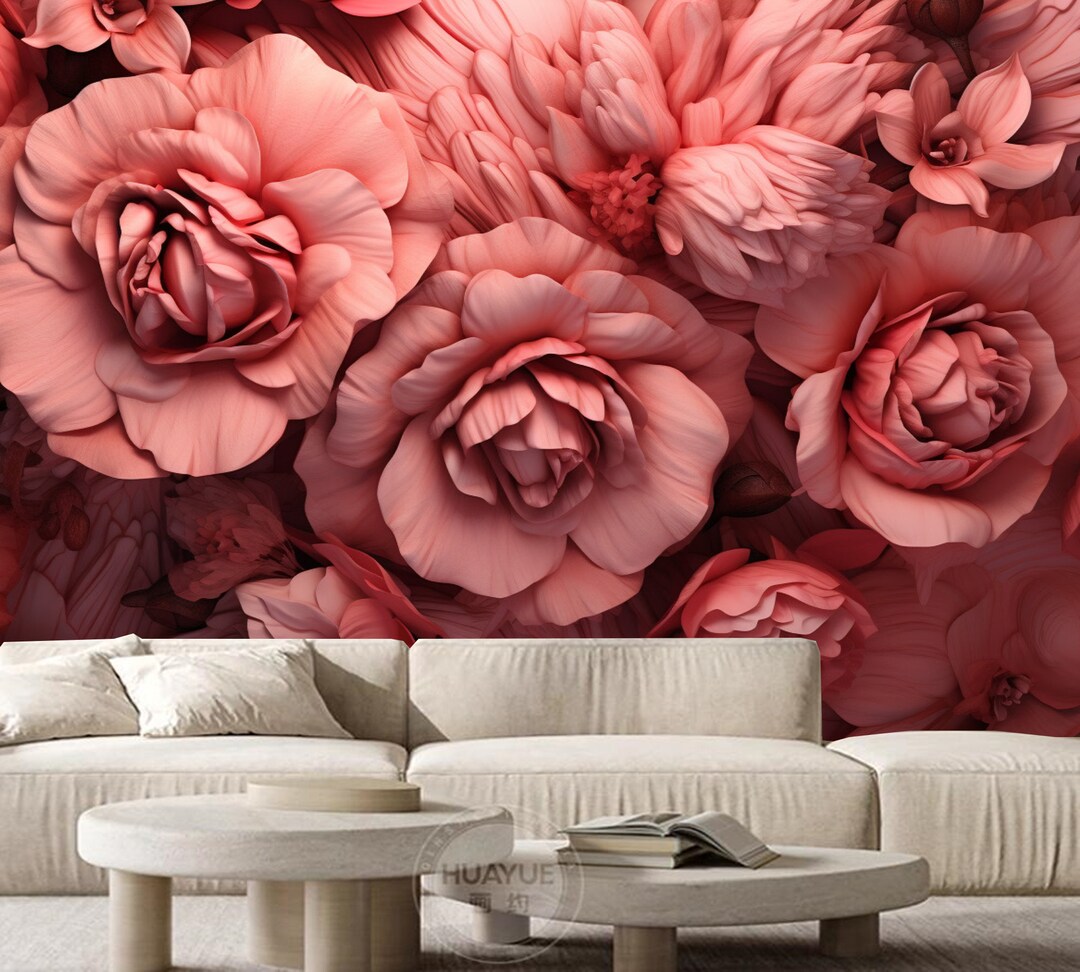 Pink Roses Flowers Wallpaper, Roses Floral Wall Mural Wall Decor - Etsy