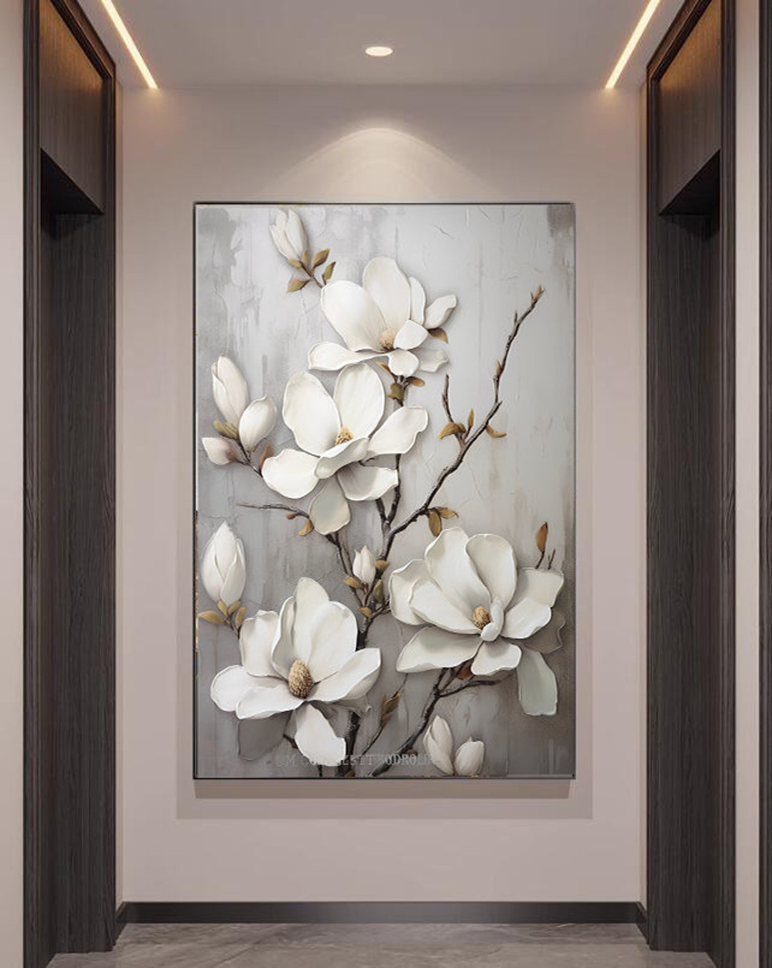 White Flowers Tree Painting Wall Art, Flowers Digital Download, Modern Flowers Wall Decor