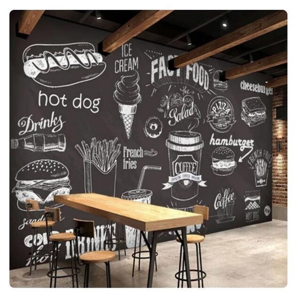 Blackboard Food Dessert Fast Food Coffee Shop Restaurant Background Wallpaper Wall Mural