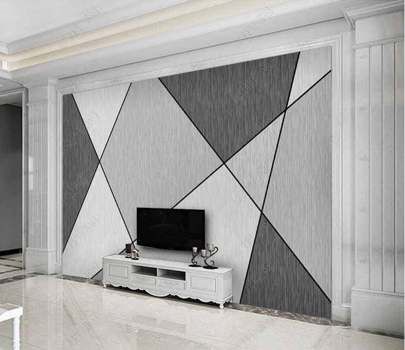 Simple Modern Gray Geometric Wallpaper Wall Mural Wall Decor Etsy