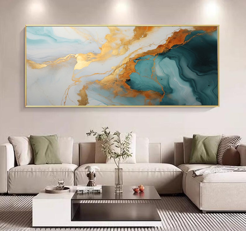 Green, White and Gold Marble Wall Art, Abstract Printable Digital