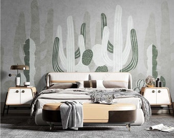 Original Nordic Tropical Plant Cactus Wallpaper Wall Decor Watercolor Cactus Wall Mural
