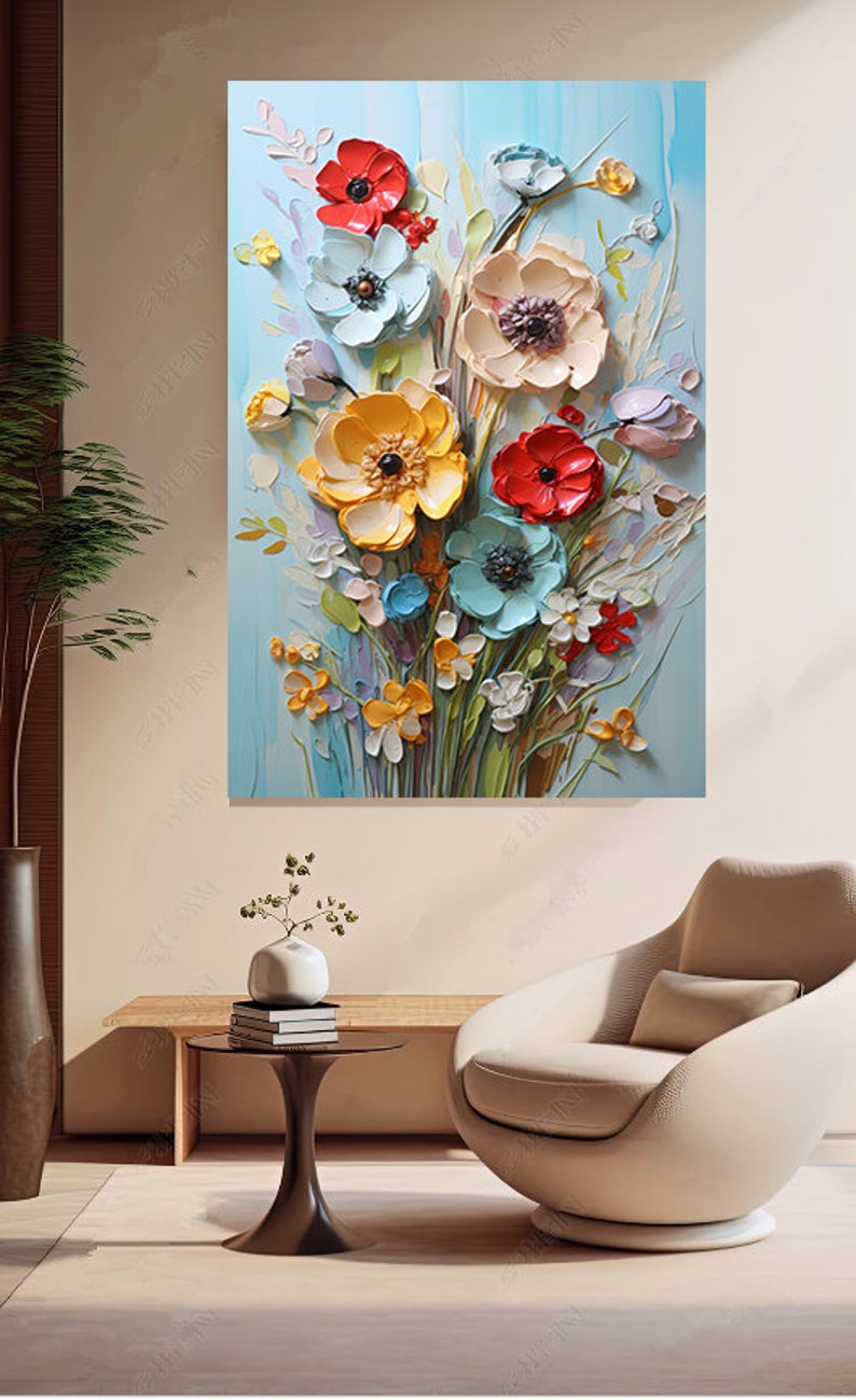 A Bouquet of Flowers Oil Painting Flowers Wall Art, Thick Textured