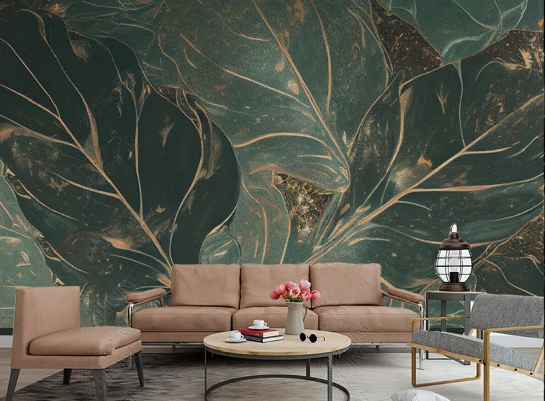 Dark Green Leaves Wallpaper Wall Mural Tropical Leaves Wall - Etsy