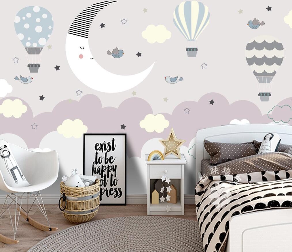 Cartoon Stars and Moon Hot Air Balloon Painting Children's Babies Room ...