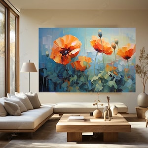 Abstract Oil Painting Poppy Wall Art Canvas Art, Modern Bedroom Living Room Entryway Poppy Flowers Decor, Poppy Digital Art Print Art