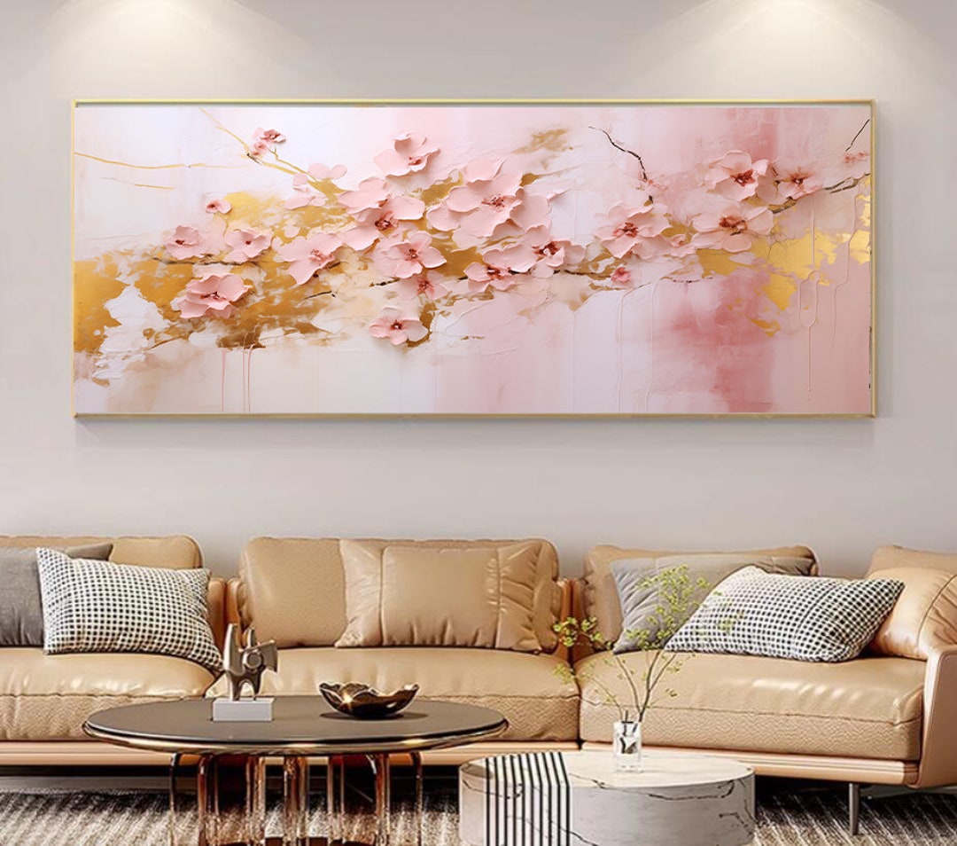 Pink Cherry Blossom Painting Wall Art, Cherry Blossom Digital Gownload