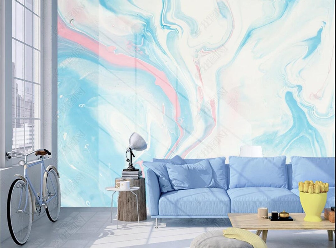Ombre Blue Marbel Look Wallpaper Mural Wall Decor - Etsy