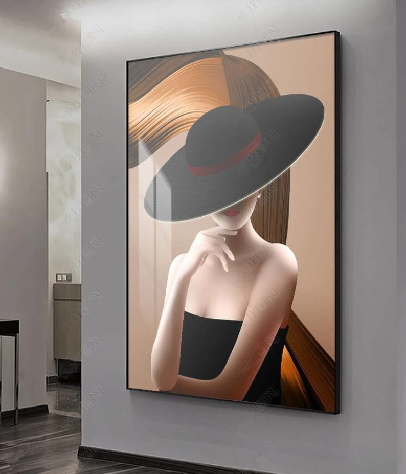 Modern Minimalist Woman Wall Art, Fashionable Woman With Cap Digital