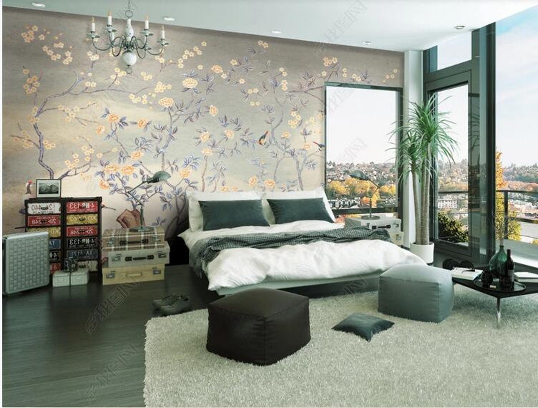 Chinoiserie Cherry Blossom Floral Wallpaper Wall Mural, Flowers and ...
