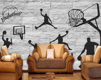Grey Brick Basketball ElementLiving Room Dinning Room Bedroom Wallpaper Wall Murals