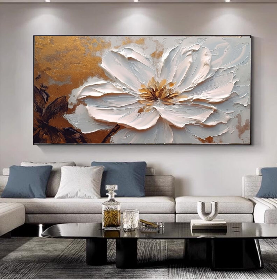 White Texture Flower Wall Art, Modern Flower Digital Download Canvas