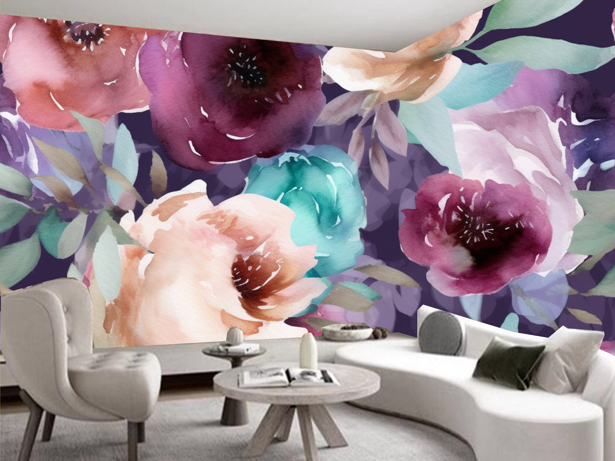 Watercolor Flowers Floral Wallpaper, Abstract Floral Wall Mural Home ...