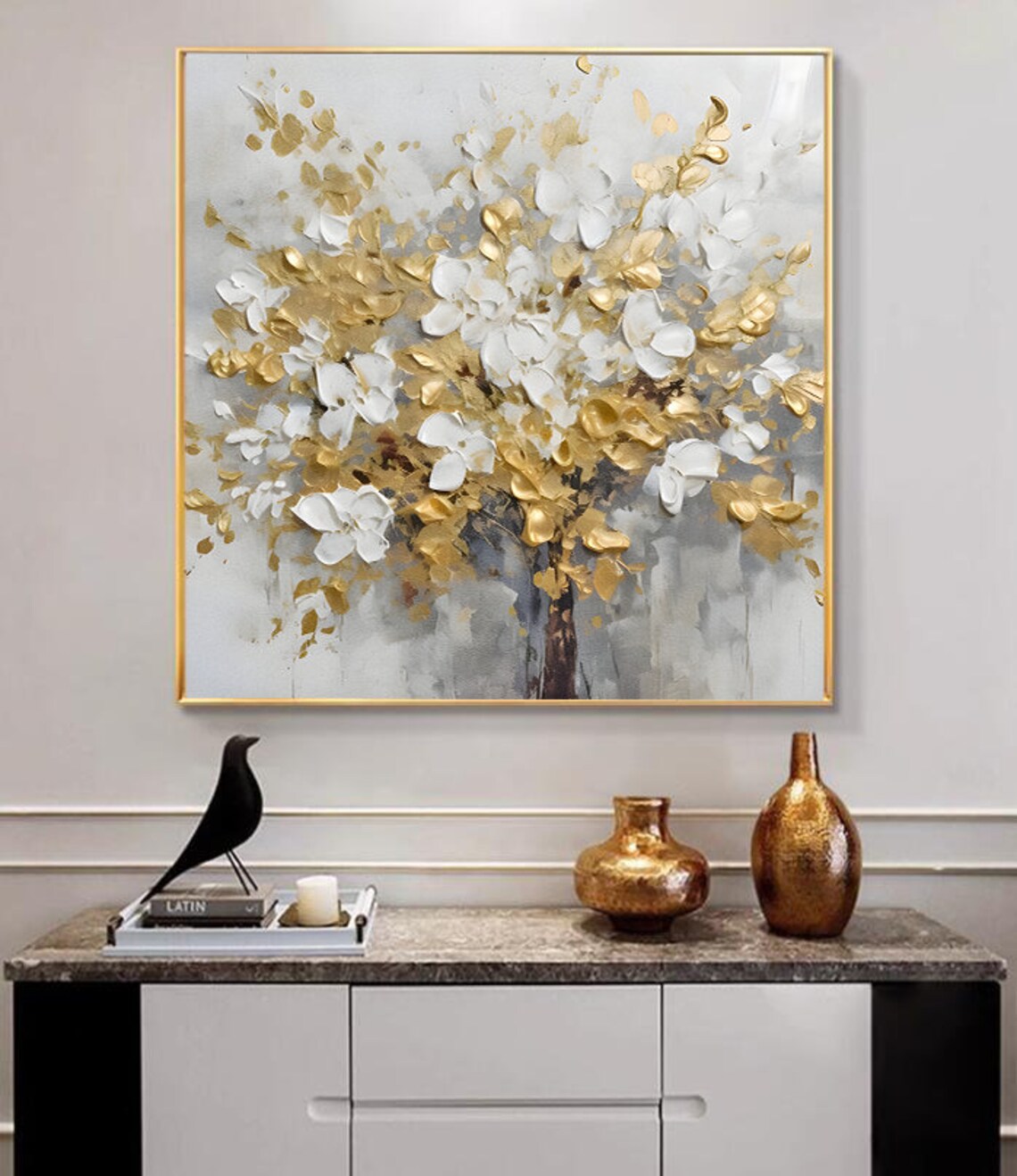 White and Gold Flower Luxury Art Printable, Digital Download, Luxury