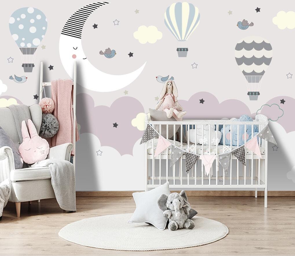 Cartoon Stars and Moon Hot Air Balloon Painting Children's Babies Room ...