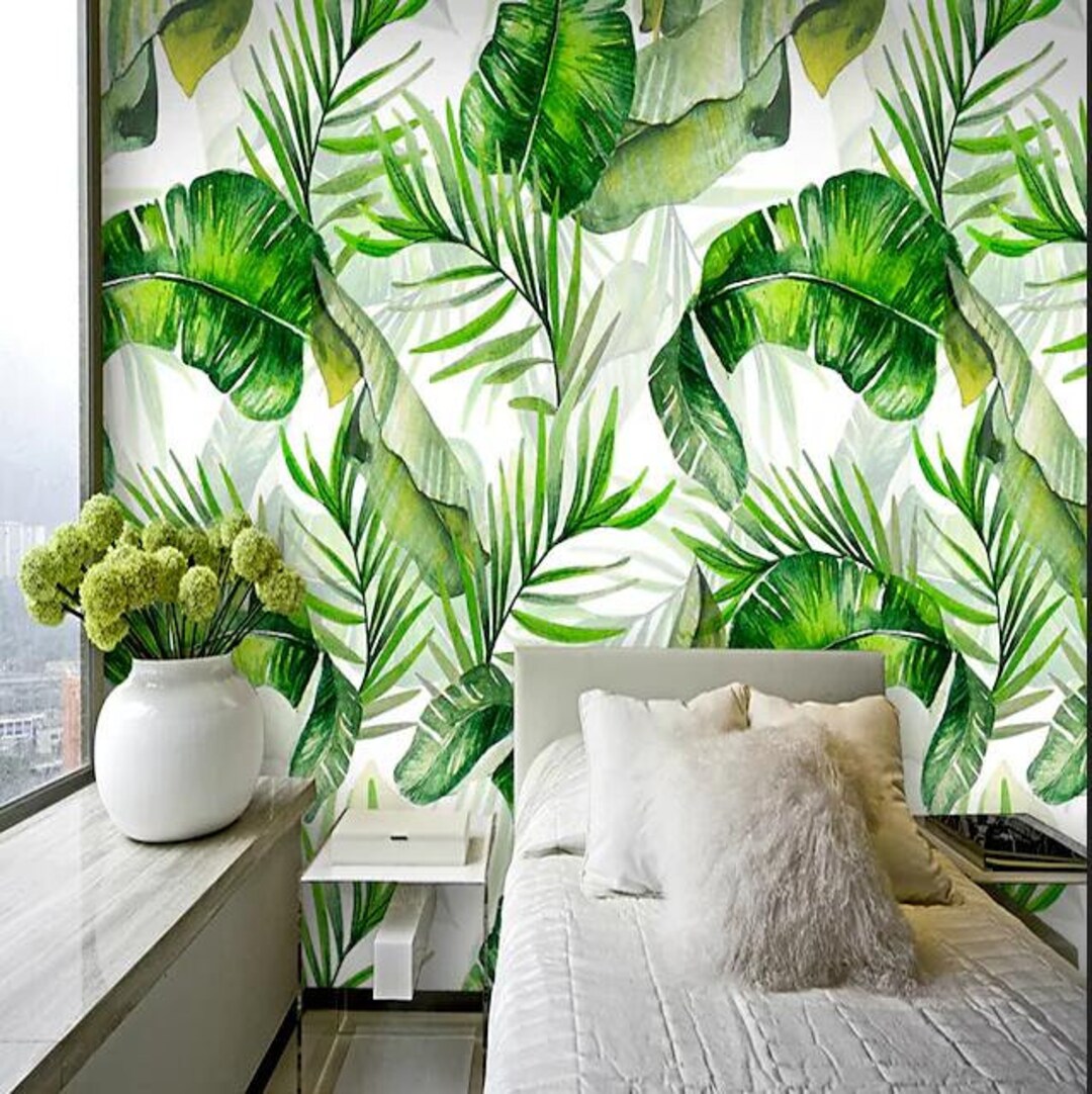 Tropical Palm Leaf Wallpaper Wall Mural Fresh a Leaves Living - Etsy