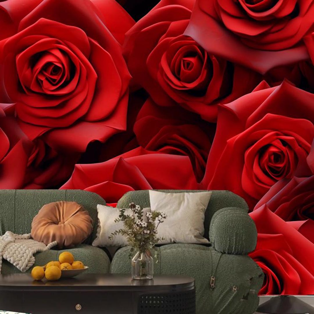 Red Roses Flowers Wallpaper, Flowers Floral Wall Mural, Peel and Stick ...