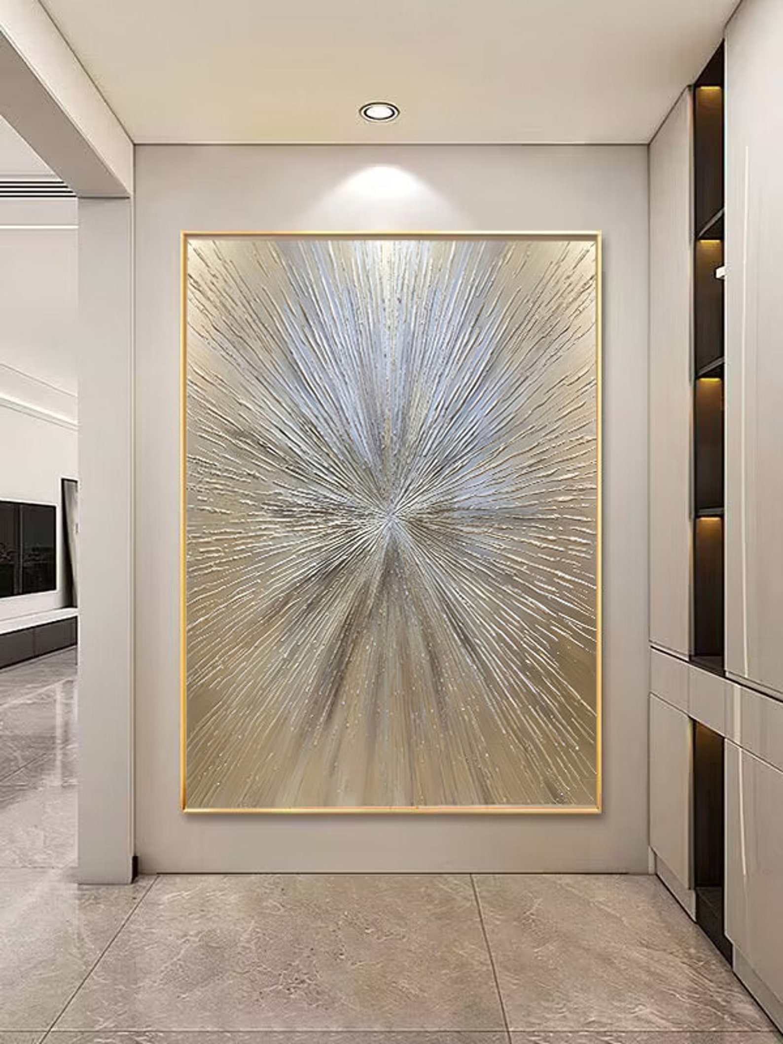 Gold Silver Lines Living Room Sofa Modern Light Luxury Painting Printable Wall Art Digital ...