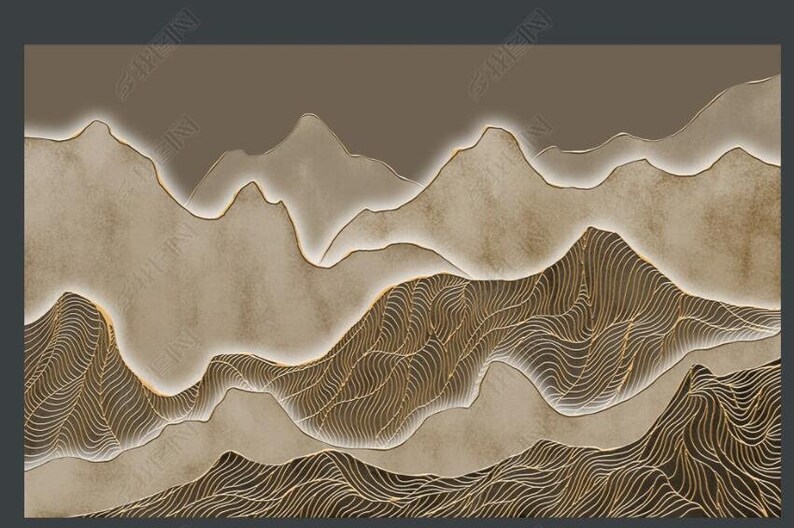 Antique Artistic Conception Abstract Mountains Wallpaper Mural Etsy