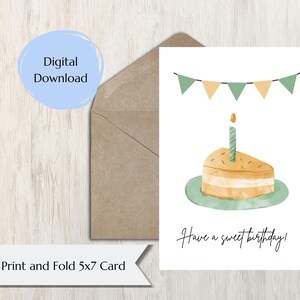 Cartão de aniversário para impressão Bolo de coquete Cartão de aniversário para impressão 5x7 Cartão de aniversário em aquarela Cartão de bolo de aniversário para download instantâneo