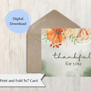 Printable Thankful for You Card, Thanksgiving Card Printable, Thankful Gratitude, Thanksgiving Greeting Card, Thank You Card, Fall Card