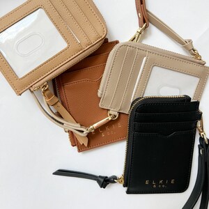 Tarjetero de piel, cartera de muñeca, cartera para mujer, cartera negra para diario, tarjetero minimalista con cremallera. Regalos para ella.