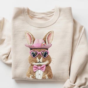 Cute Easter Bunny Sweatshirt, Cute Bunny Shirt, Aesthetic Christian Spring Crewneck, Cozy Woman Shirt, Bunny With Sunglasses, Funny Bunny