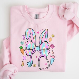 Easter Bunny Nurse Coquette Sweatshirt, Gift For Easter, Cute Bunny Crewneck, Nurse Easter Shirt, Gift For RN Student, Aesthetic Bunny Shirt