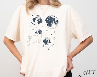 Funny Pug Moon T-Shirt, Comfort Colors, Pet Lover Gift, Dog Mom T-Shirt