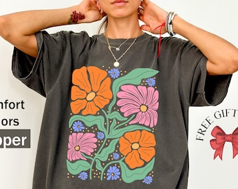Comfort Colors Retro Floral Shirt: Trendy Boho Graphic Tee