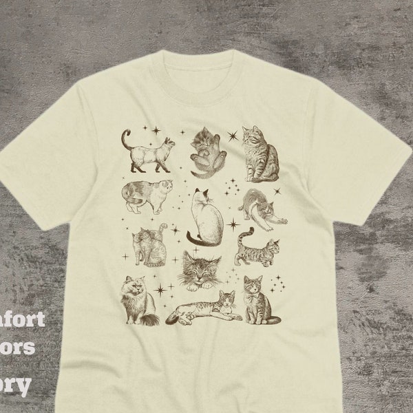 Vintage Cat Breeds T-shirt, Funny Cat Shirts, Magical Kitten Shirts, Comfort Colors Cat Mom Shirts, Vintage Graphic Shirt, Hand Draw Graphic