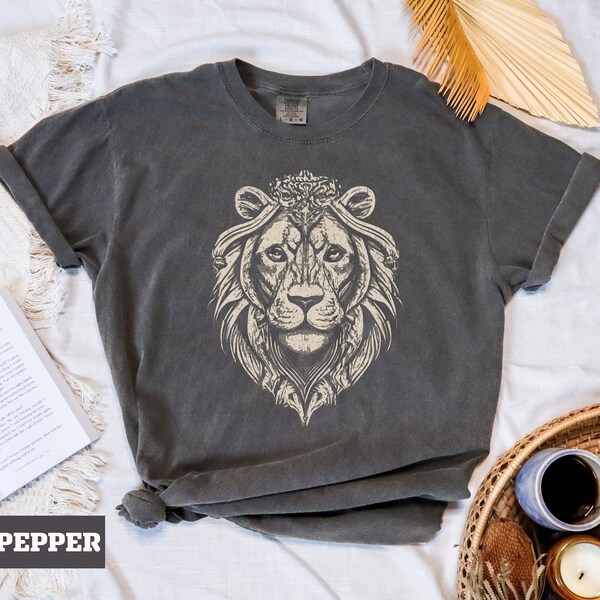 Comfort Colors Unisex Lion Face T-Shirt, Old School Style Graphic Tee, Vintage Lion T-Shirt, Gifts For Him And Her, Motivational Christian