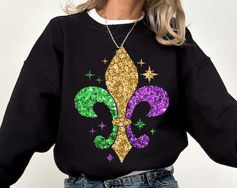 Faux Glitter Trendy Mardi Gras Shirts, Mardi Gras Party Sweatshirt, Mardi Grass Oversized Preppy Shirts, Mardi Grass Y2K, Mardi Grass Gift