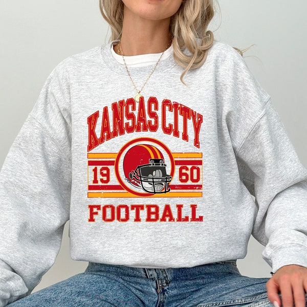 vintage sweat-shirt de football de Kansas City, t-shirt et sweat à capuche, maillots tendance de fan de Kansas City, col rond de football, sweat à capuche de Kansas City, Game Day