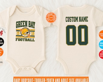 Custom Green Bay Football Baby Bodysuit, Personalized Name & Number On The Back, Packer Kids Jersey