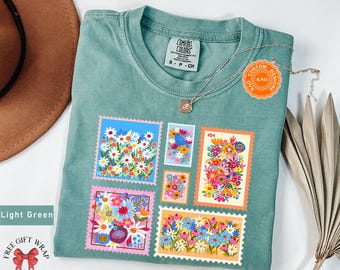 Comfort Colors Floral Stamp T-Shirt: Boho Spring Tee, Woman Retro Flower Top