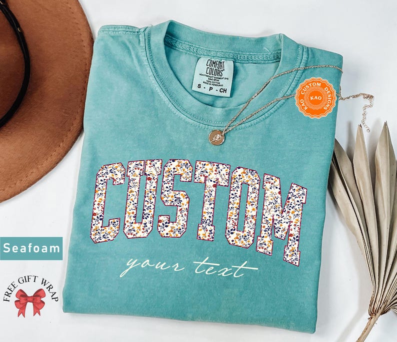 Comfort Colors Floral Custom Text T-Shirt, Personalized Wildflower Shirt, Your Customized Text, Custom Name Shirt, Personalized Gift For Her