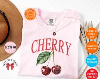 Comfort Colors Cherry T-Shirt, Woman Summer Shirts, Y2K Fruit Tee, Cherry Lover Tops