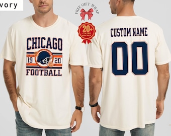 Custom Chicago Football T-Shirt: Personalized Name & Number On The Back, Comfort Colors Sports Jersey