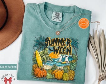 Camiseta Comfort Colors Summerween: Camiseta retro de fantasmas espeluznantes