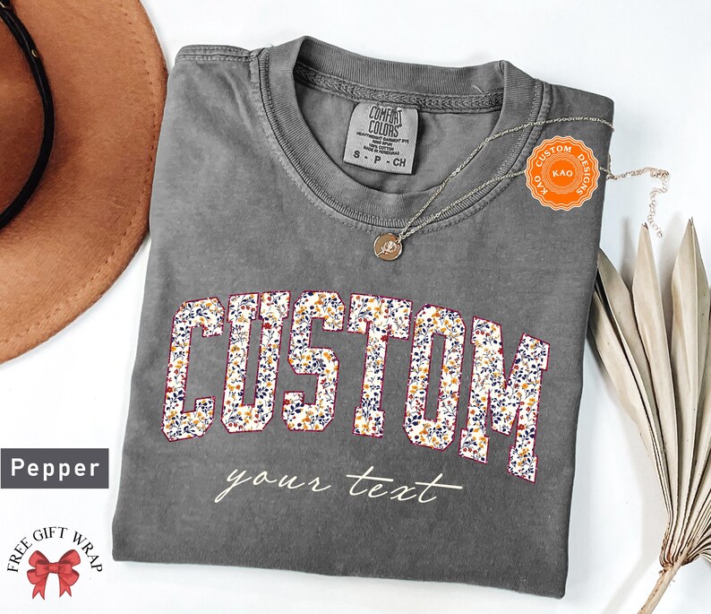 Comfort Colors Floral Custom Text T-Shirt, Personalized Wildflower Shirt, Your Customized Text, Custom Name Shirt, Personalized Gift For Her
