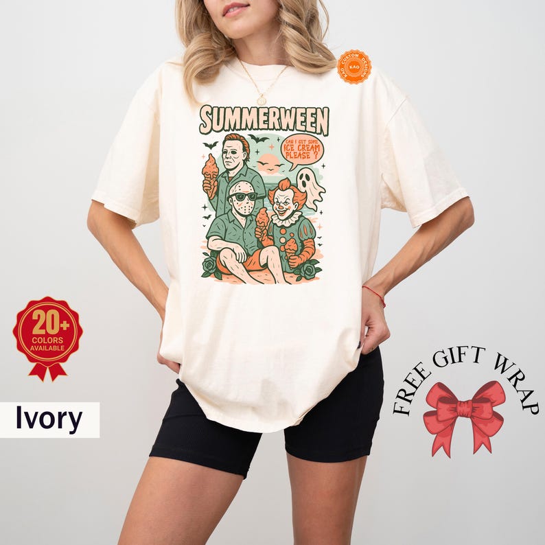 Comfort Colors Retro Summerween Shirt, Horror Movie T-Shirt, Family Vacation Tee, Spooky Ice Cream Top, Trendy Halloween Gifts, Horror Night