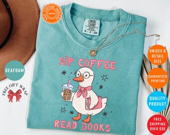 Bookworm T-Shirt, Coffee Lover Tee, Comfort Colors Goose Shirts, Teacher Gifts, Librarian Clothing