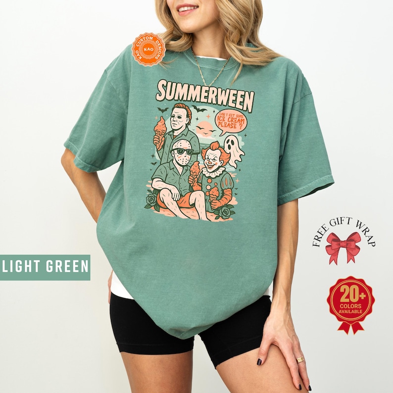 Comfort Colors Retro Summerween Shirt, Horror Movie T-Shirt, Family Vacation Tee, Spooky Ice Cream Top, Trendy Halloween Gifts, Horror Night