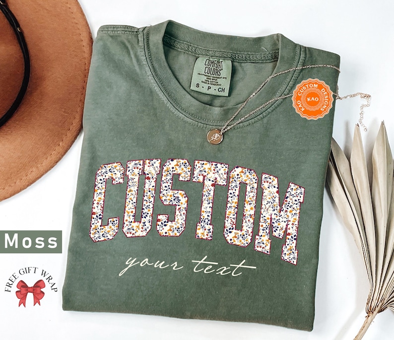 Comfort Colors Floral Custom Text T-Shirt, Personalized Wildflower Shirt, Your Customized Text, Custom Name Shirt, Personalized Gift For Her