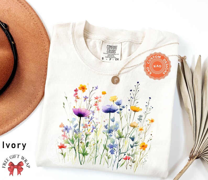 Comfort Colors Wildflower T-shirt, Botanical Spring Clothing - Etsy